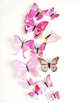 CHPN - Vlinders - Muurstickers - Muurdecoratie - Verschillende Afmetingen - Vlinders - 12 stuks - Roze - Woondecoratie - Wooncadeau - Verschillende dessins