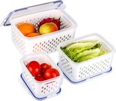 Bol.com Belle Vous 3 Pack of Fresh Produce Saver Storage Containers with Drain Baskets - Reusable Fridge/Freezer Plastic Food Or... aanbieding