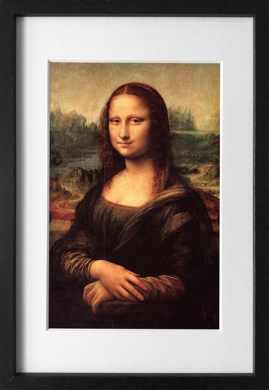 Kunstcadeau kunst in het klein - Mona Lisa Da Vinci - ingelijst met fotografische passe-partout - reproductie - 15x20cm