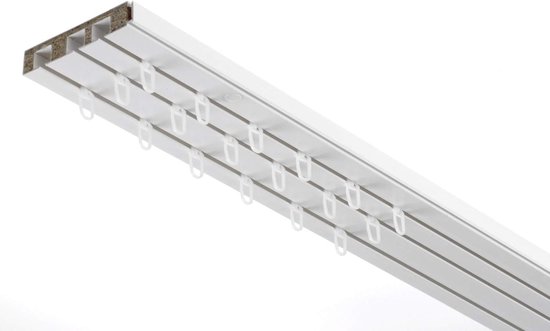 Bestlivings 2-loops gordijnrail met binnenloop, van kunststof, 450 cm (1 x 90 cm, 3 x 120 cm), grijze kunststof afdeklijst