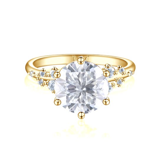 Aurora - Ring moissanite en or jaune 14 carats avec pierres latérales minimalistes - 3 carats