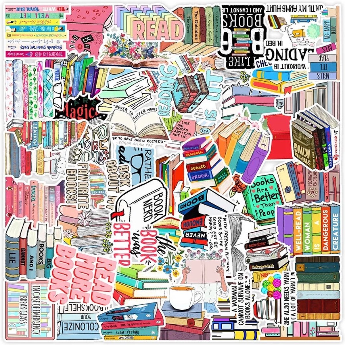 Boeken Stickers 50 Stuks | Quotes Stickers | Books | Teksten | Laptop Stickers | Stickers Kinderen en Volwassenen | Stickervellen | Plakstickers | Koffer Stickers | Stickers Bullet Journal en Planner — afbeelding 2
