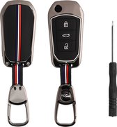kwmobile Étui pour clé de voiture Smartkey à 3 boutons Peugeot Citroen (uniquement Keyless Go) - Étui pour clé de voiture avec cadre en métal et couvercle en silicone - bleu / rouge / blanc