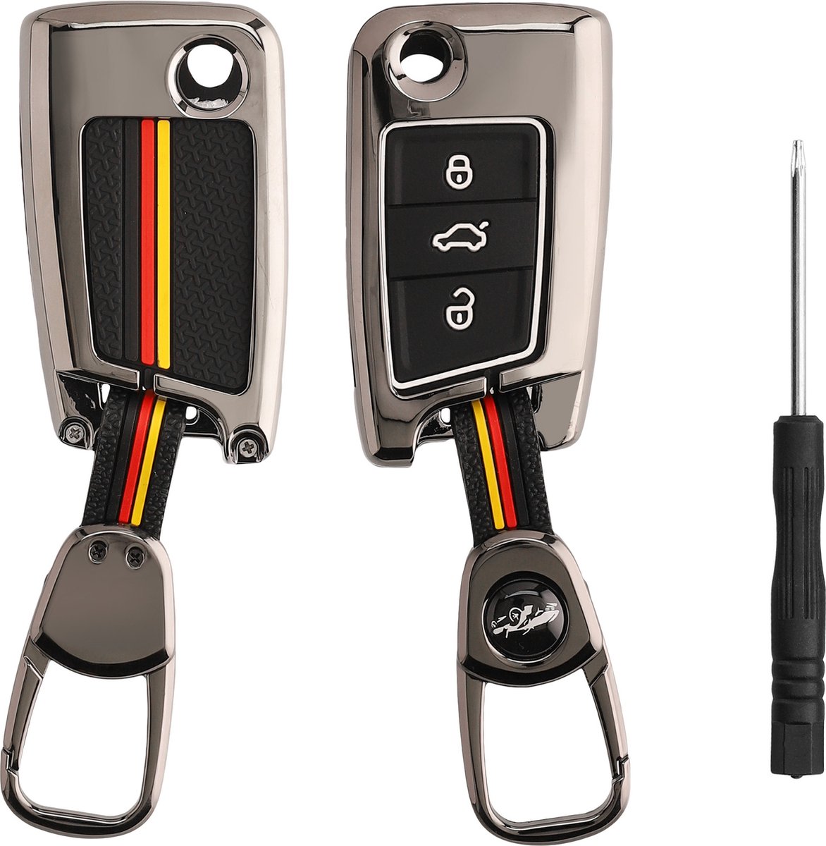 kwmobile Boitier Clef Voiture Compatible avec VW Golf 7 MK7 3-Bouton -  Coque en Silicone de Clef de Voiture - Étui de Protection Noir-argenté