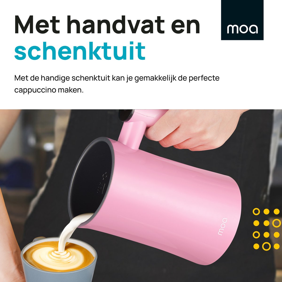 MOA Elektrische Melkopschuimer - 3-in-1 - Handige Melkschuimer - 330 ML - Voor Cappuccino - Melkklopper - Roze — cadeau in Kookcadeaus - foto 6