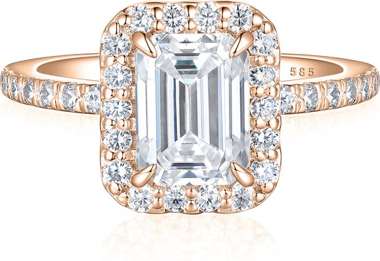 Esmeralda – Smaragd Geslepen Moissanite Ring in Halo Zetting - 0.6 karaat