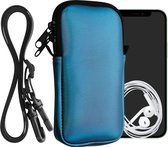 kwmobile Tasje voor smartphones XL - 6,7/6,8" - Hoesje van neopreen in Metallic carabisch blauw - Phone case met nekkoord