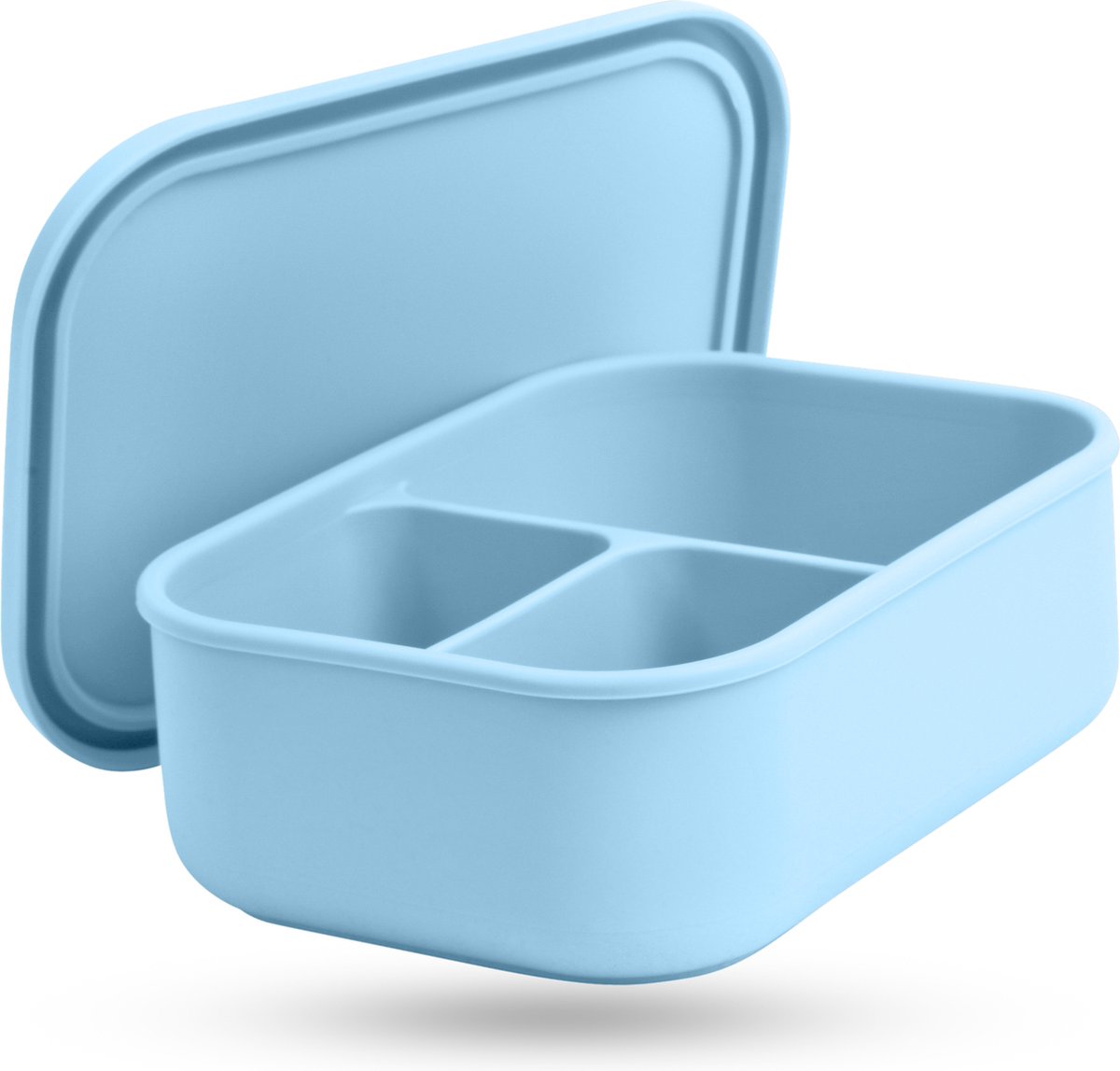 Tinodés Lunchbox met 3 Compartimenten - Baby blauw - Meal Prep Bakjes - Lunchbox voor Volwassenen en Kinderen - Siliconen Broodtrommel - Met Vakjes - 800 ml