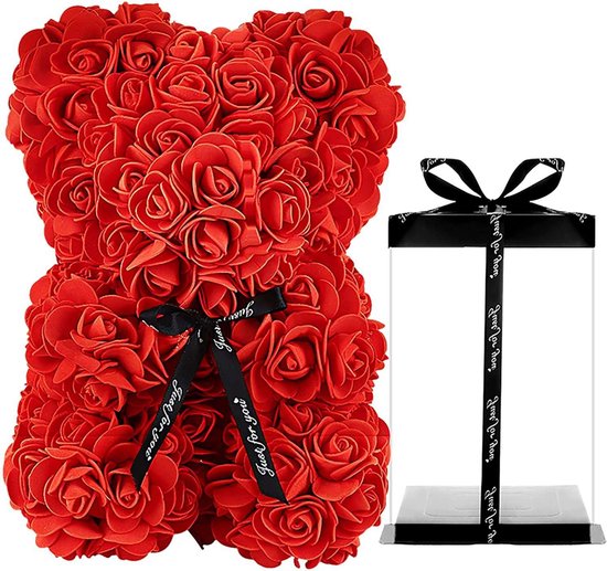 Valentijn - Rozen Beer - Teddy Beer - Flowerbox - Rose Teddy - Rose Bear- Liefde - Moederdag - Verjaardag - Valentijn Cadeau - 25 cm voor hem en haar