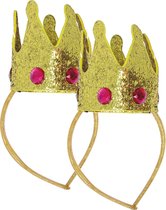 Guirca Carnaval habiller mini chapeau/couronne - 2x - or - diadème - dames/grandes filles