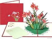 Popcards popupkaarten - Roze Bloemen Boeket Narcissen Felicitatie Verjaardag Condoleance pop-up kaart 3D wenskaart