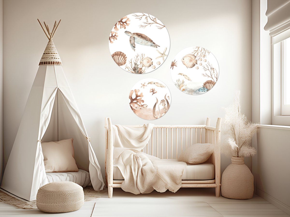 Muurcirkel schildpad- zeedieren - babykamer decoratie - kinderkamer- versiering - wandcirkel baby - muursticker