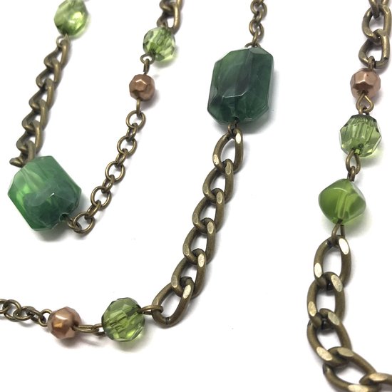 Collier Behave chaîne longue vert couleur or minimaliste