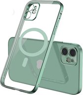 Apple iPhone 11 silicone Back cover met lenzbeschermer/Magsafe compatible /magneet case Telefoonhoesje/transparant met Lichtgroen randen