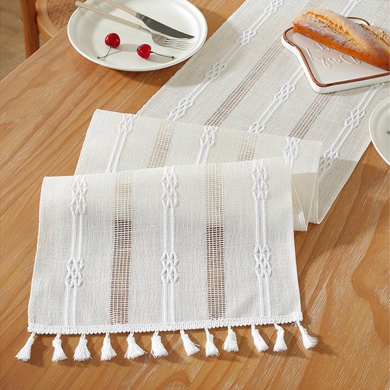 Chemin De Table Macramé Boho En Lin Et Coton – Rouge Bordeaux Élégant 30x140 Cm, Style Champêtre Chic Pour Mariage, Cuisine Ou Salle à Manger