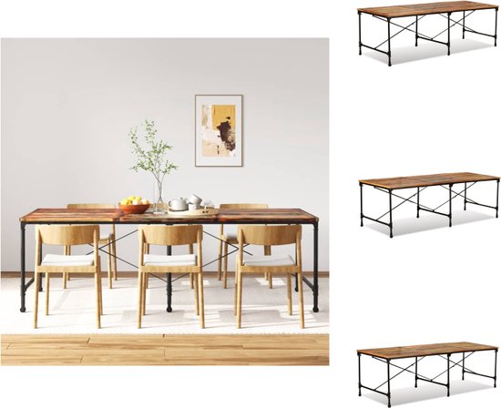 vidaXL industriële houten eettafel - 240x90x76 cm - gerecycled hout - meerkleurig - Tafel