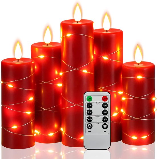 KeeFos 5 sets led-kaarsen, vlamloze kaarsen, flakkerende kaarsen, vlamloze kaarsen, outdoor kaarsen, met afstandsbediening en timerfunctie voor verjaardag, feest, bruiloft, hotel, zwart