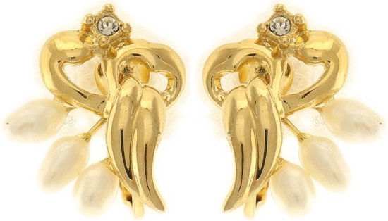 Behave Luxe clip oorbellen goud-kleur met parels 2cm