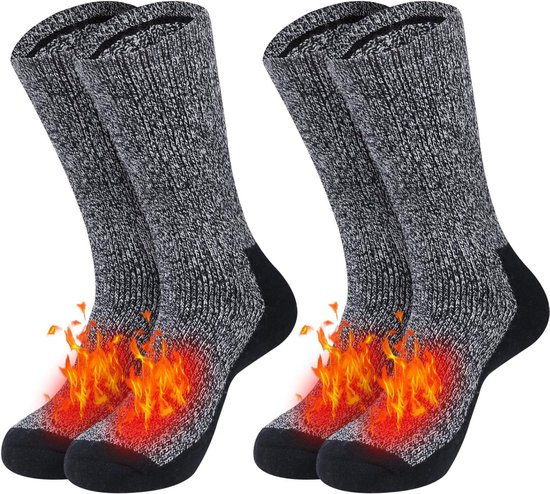 2 paar Merino sokken heren wollen sokken, wandelsokken trekkingsokken pak sokken ademende functionele sokken voor alle activiteiten (EU 39-42, 43-46) - Zwart & Grijs
