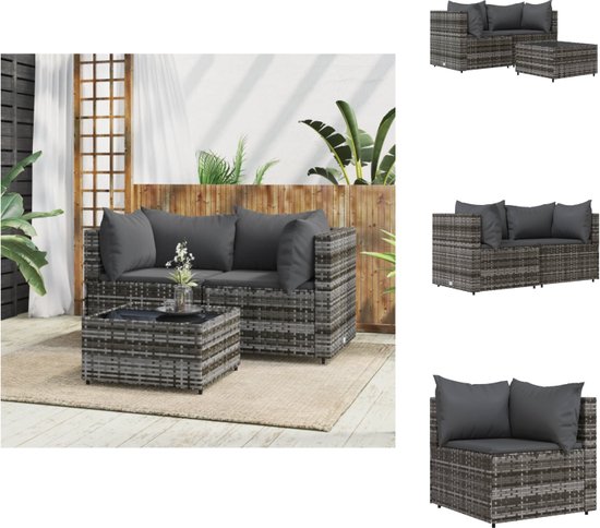 VidaXL 6-delige Loungeset – Poly Rotan Grijs Met Kussens – Tuinbank En Tafel – Opbergruimte Onder De Zitting – Weerbestendig En Onderhoudsvriendelijk
