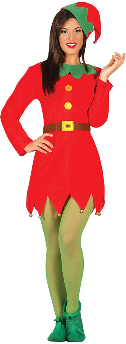 GUIRMA - Kerstvermomming met rode elf voor dames - Groen - L (40)