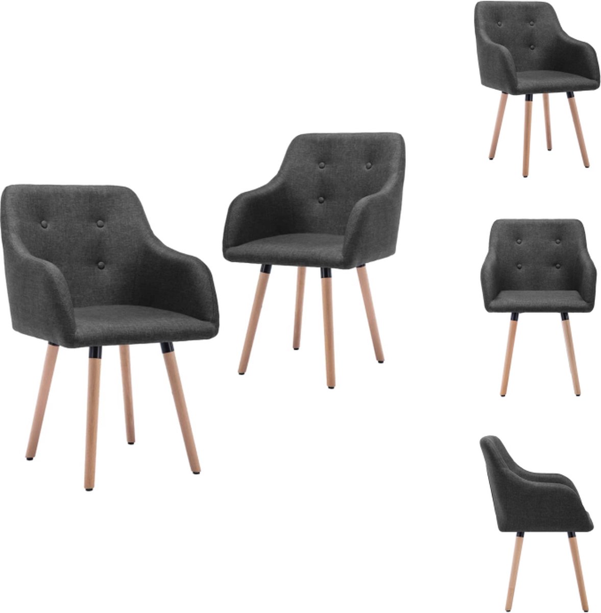 VidaXL Eetstoelenset Modern Armstoelen Donkergrijs Stof Metaal Beukenhout 55 x 52 x 84 cm Eetkamerstoel