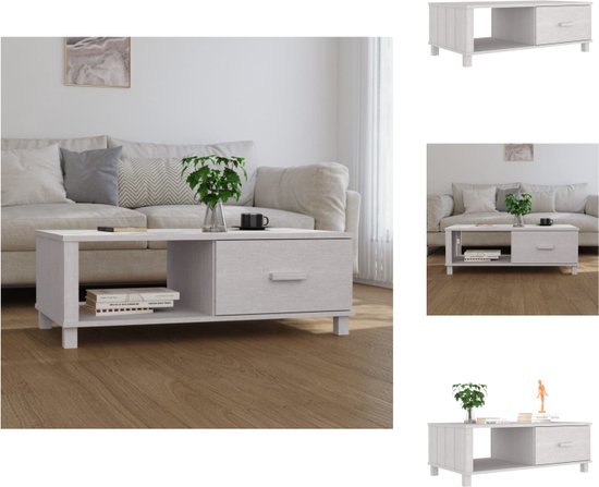 vidaXL HAMAR salontafel - 100x55x35 cm - wit grenenhout - met lade en vak - Tafel
