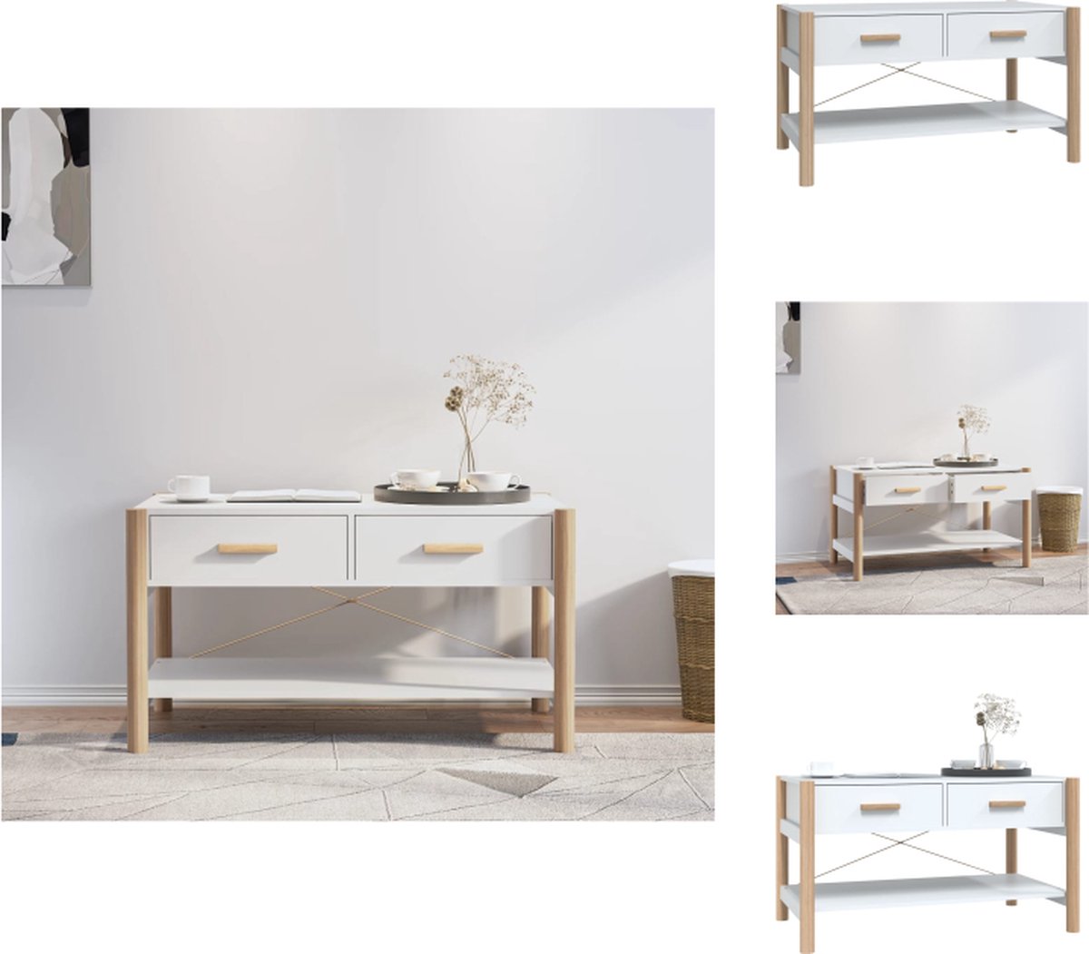VidaXL Salontafel Klassiek Hout 82 x 48 x 45 cm Wit Tafel