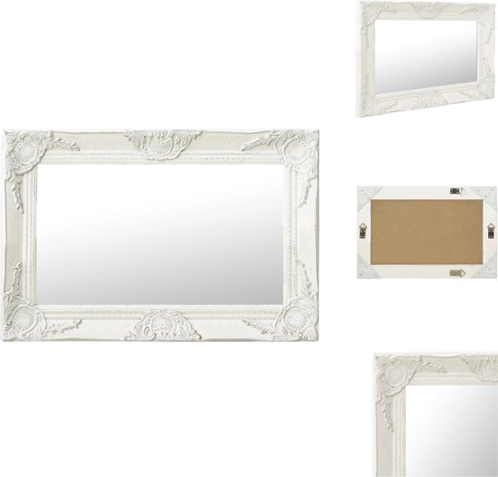 vidaXL Wandspiegel Barok - 60 x 40 cm - Wit Houten Frame - Spiegel