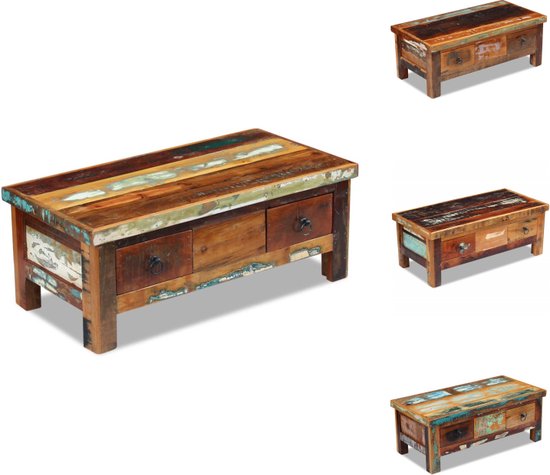vidaXL Salontafel Style antique - Bois recyclé - 90 x 45 x 35 cm - 2 tiroirs - Handgemaakt - Table