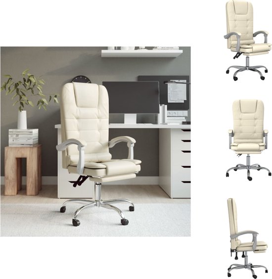 vidaXL Verstelbare Bureaustoel - Massagefunctie - Crème - 63 x 56 x (112.5 - 122) cm - Kunstleer - Bureaustoel