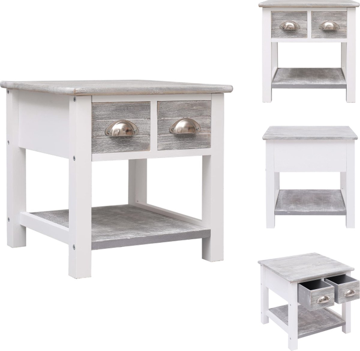 VidaXL Bijzettafel Paulowniahout 40x40x40 cm Grijs en wit Tafel