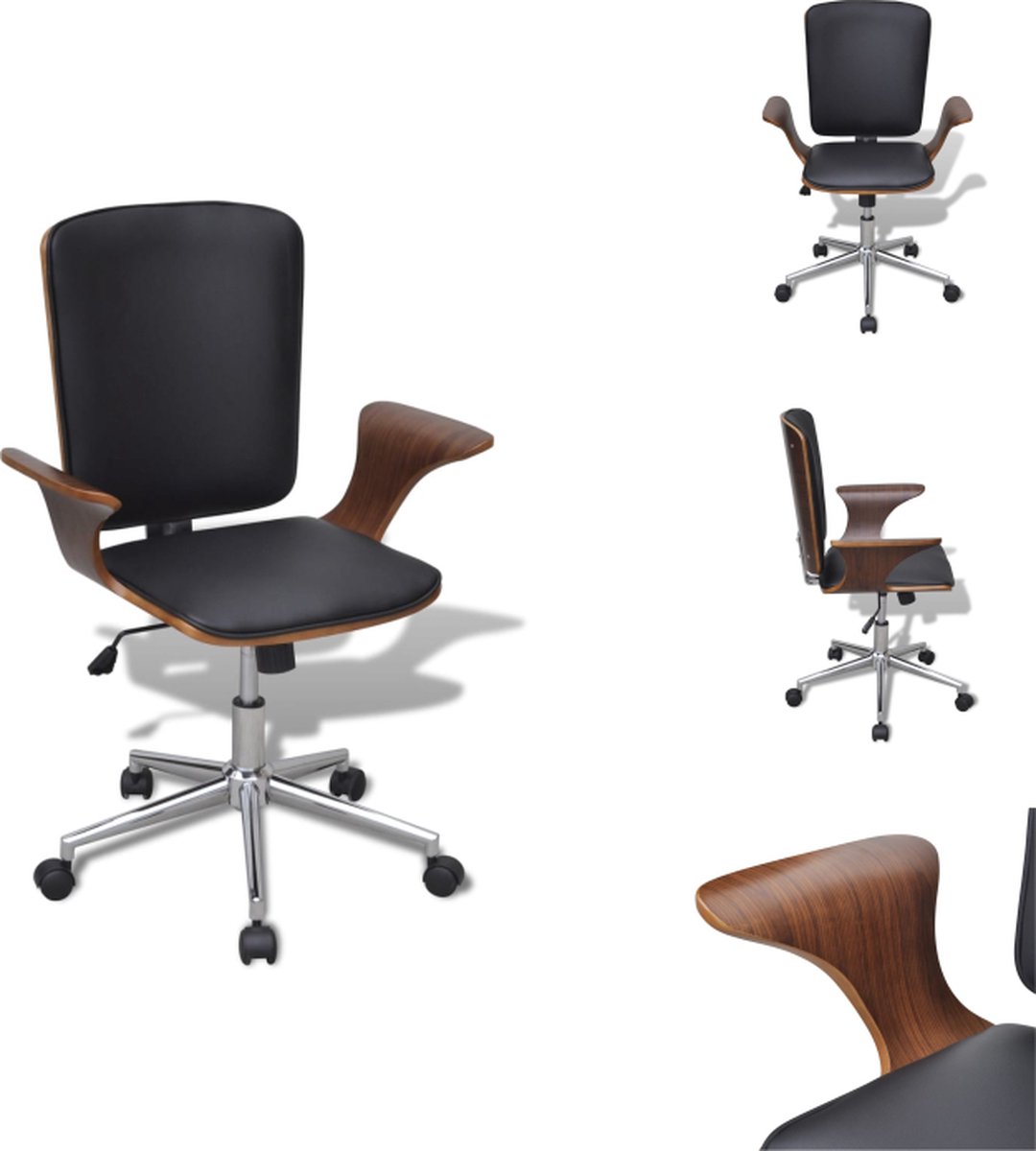 VidaXL Kantoormeubilair ergonomische bureaustoel walnotenhouten frame 69 x 57 cm (B x D) hoogwaardig kunstleer Bureaustoel