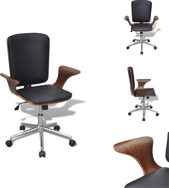 vidaXL Kantoormeubilair - ergonomische bureaustoel - walnotenhouten frame - 69 x 57 cm (B x D) - hoogwaardig kunstleer - Bureaustoel