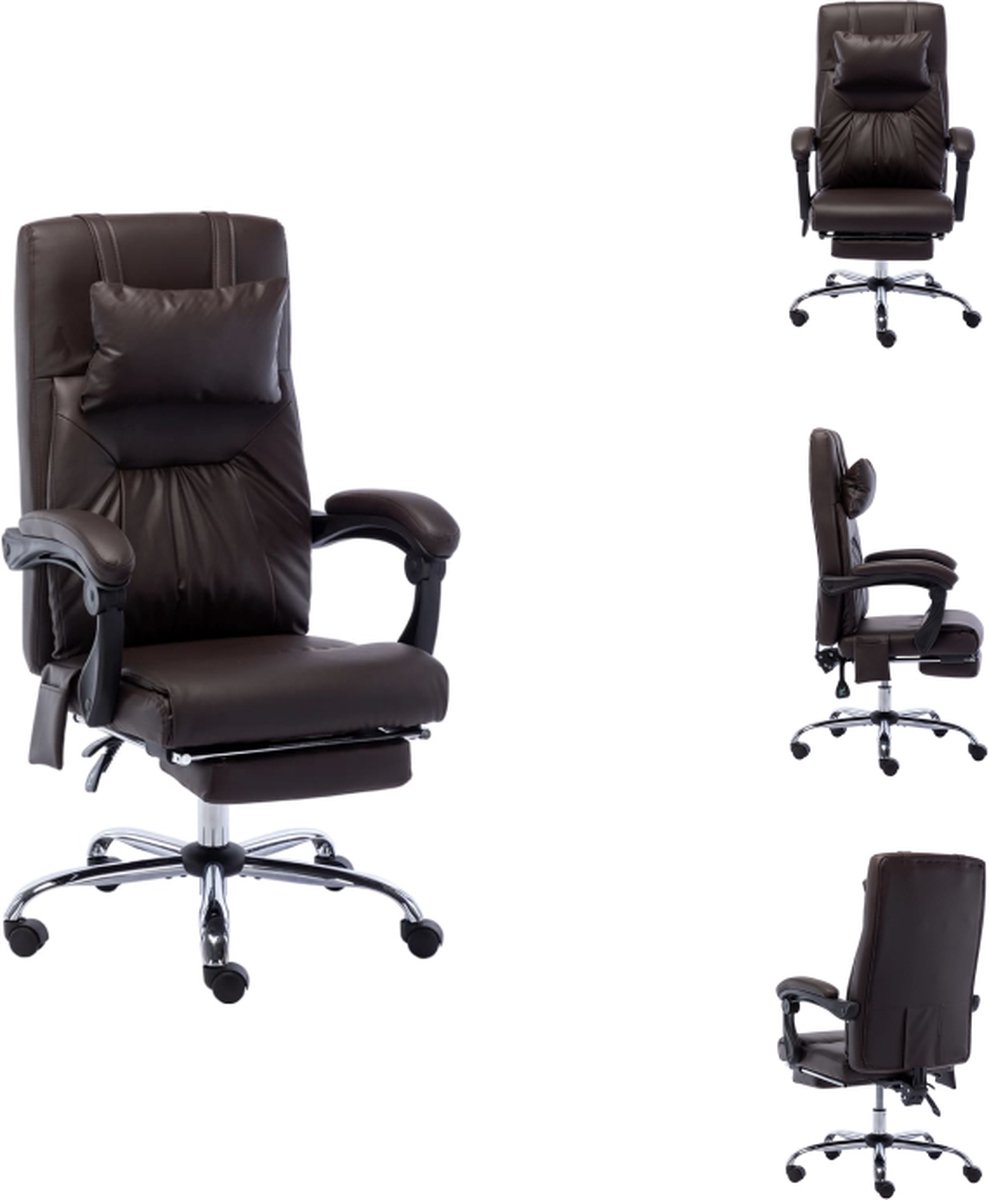 vidaXL Ergonomische bureaustoel - Massage- en ligfunctie - Bruin - 60 x 64 x (112-121) cm - Nylon zwenkwielen - Gasveermechanisme - Tot 110 kg - Bureaustoel