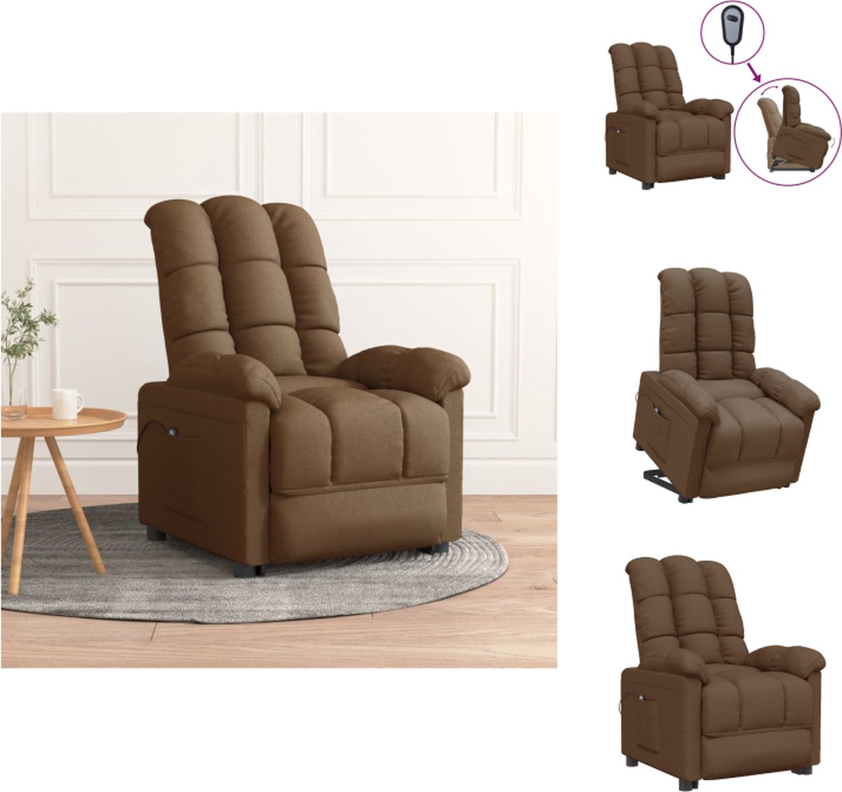 VidaXL Sta-opstoel Verstelbaar Bruin 74 x 99 x 102 cm Elektrische motor Voor ouderen Fauteuil