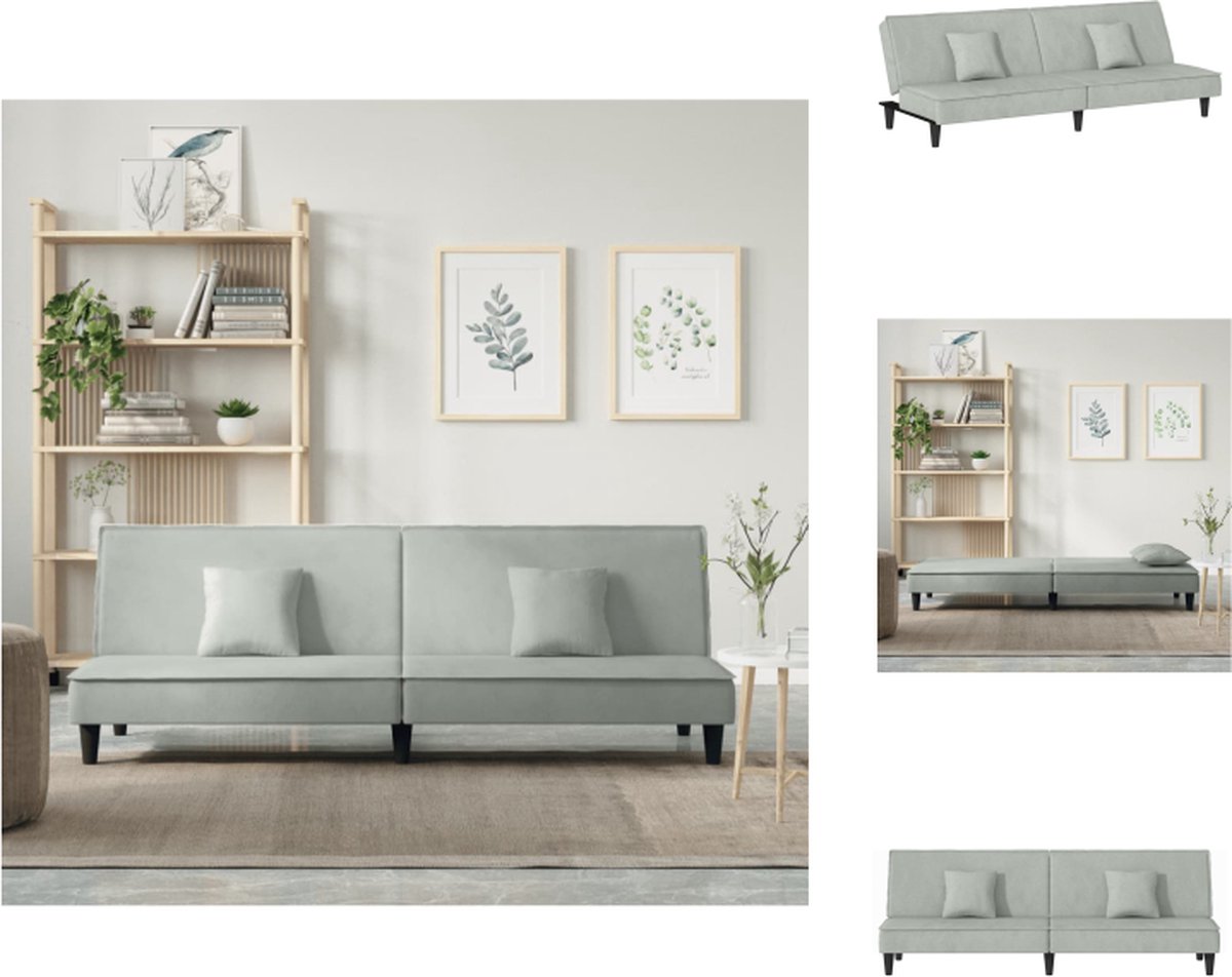VidaXL Slaapbank Velvet Verstelbare Rugleuning Comfortabele zitting Praktische Rolkussens Stevig frame Lichtgrijs Bank