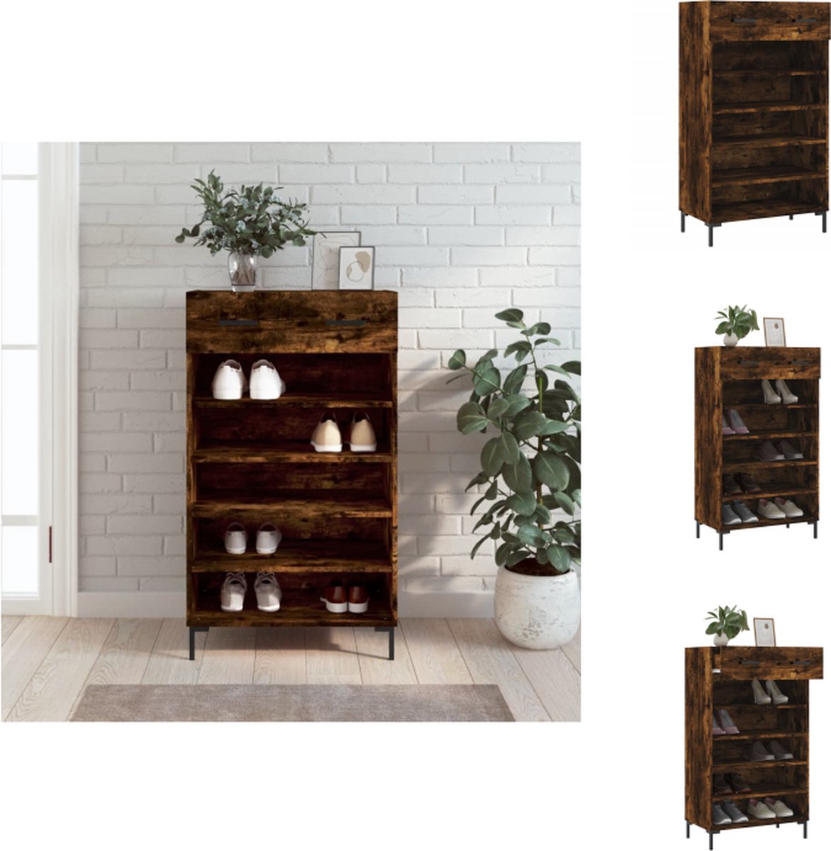 VidaXL Schoenenkast Gerookt Eiken 60 x 35 x 105 cm Duurzaam materiaal Kast