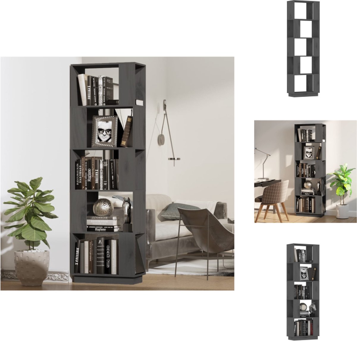 VidaXL Boekenkast Houten 51 x 25 x 163.5 cm Grijs Kast