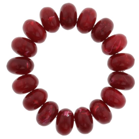 Bracelet jonc rouge avec des perles ovales et élastiques. Les perles ont un aspect marbré.