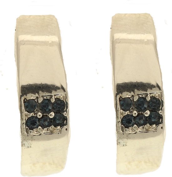 Behave Clip oorbellen oorclips zilver-kleur met steentjes blauw 1,5 cm