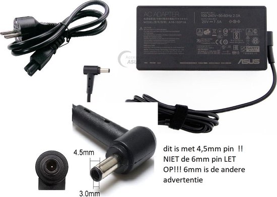 Asus adp-150ch b 20v 7,5a 150w adapter voeding 4,5mm pin oplader origineel