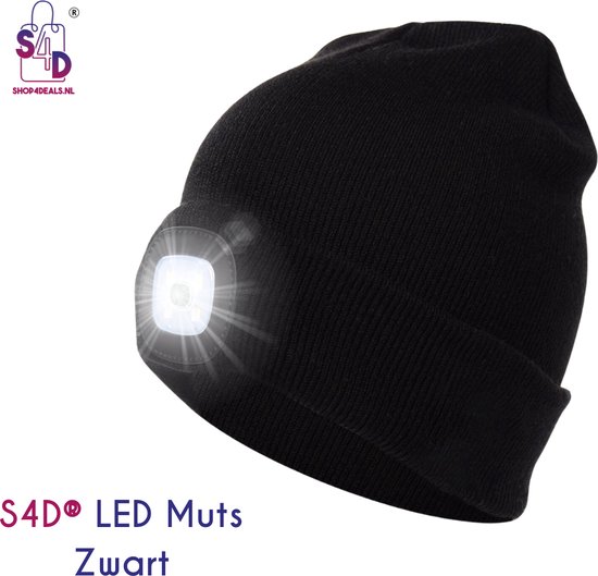 S4D® - Muts LED Verlichting - Muts Heren en Dames - Sportmutsen - Beanie Muts - Hoofdlamp - Onze Size - Zwart