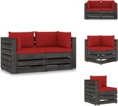 vidaXL Palletbank - Houten bank - Tuinbank - 69 x 70 x 66 cm - Rood kussen - Grenenhout - Montage vereist - 2 hoekbanken - 2 zitkussens - 4 rug/zijkussens - Tuinset