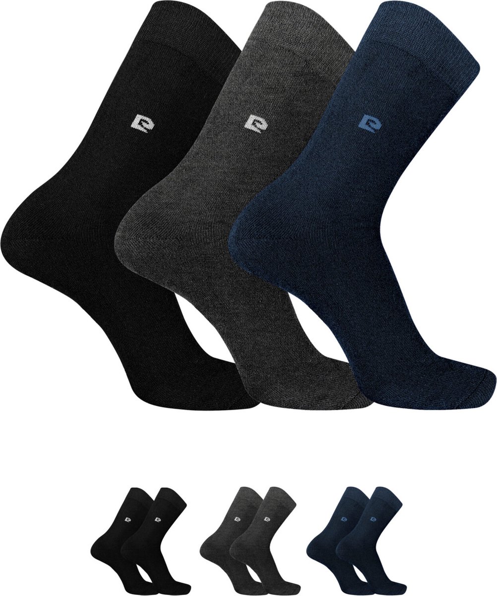 Pierre Cardin Heren Thermosokken - 12 Paar - Katoen - Naadloos - Volledig Badstof - Full Terry - Katoenen Thermo Sokken - Warme Wintersokken - Zwart/Grijs/Blauw - Maat 40-46