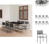 vidaXL Poly rattan tuinset - eettafel 170x80x74 cm - glazen tafelblad - 8 stapelbare stoelen - grijs/antraciet - PE-rattan en staal - eenvoudig schoon te maken - montage vereist - Tuinset