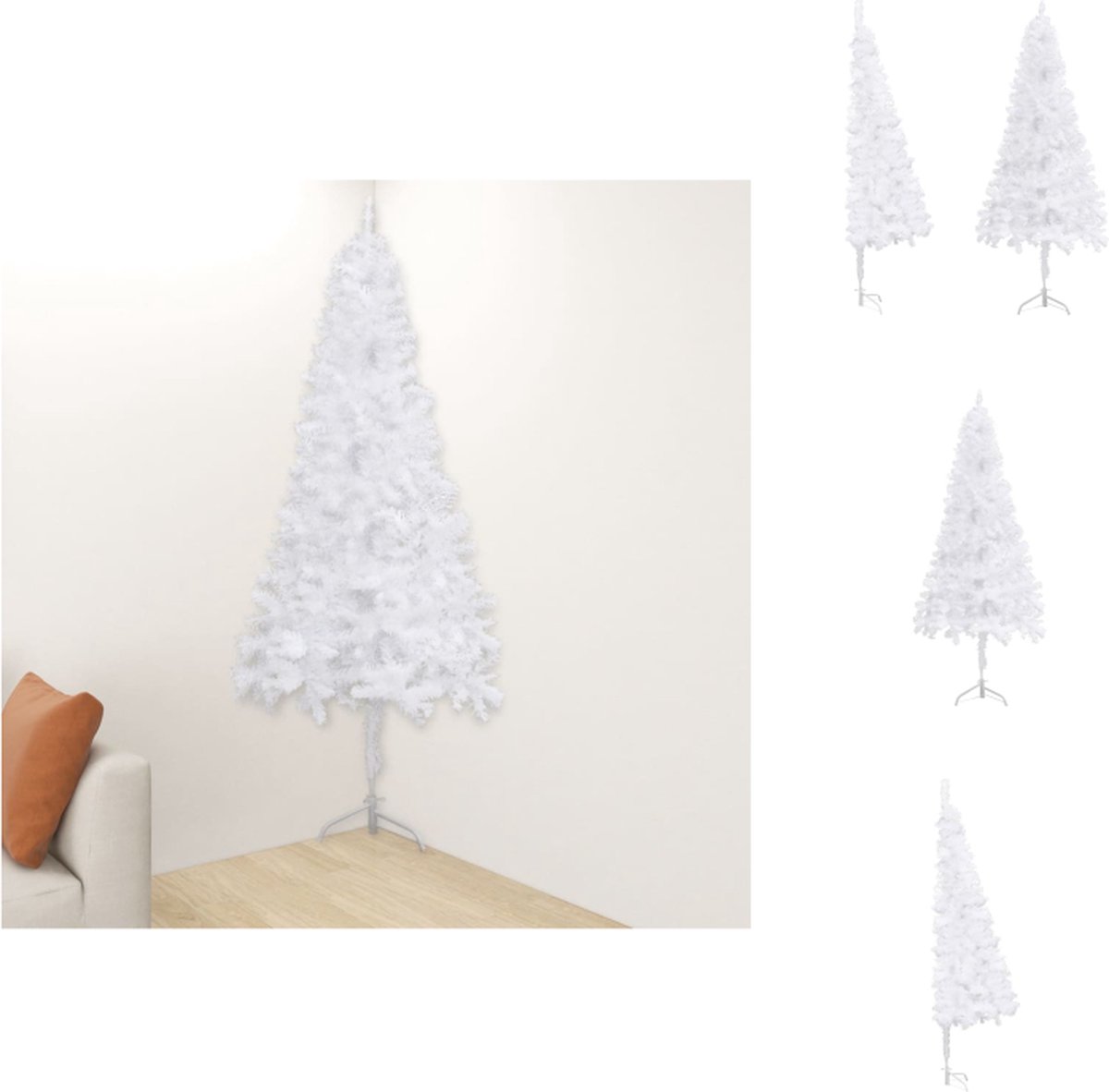 vidaXL Hoekkerstboom Wit PVC 180 cm - Opvallend middelpunt met levensechte vorm - Inclusief stabiele stalen standaard - Ruimtebesparende keuze - Decoratieve kerstboom