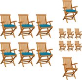 vidaXL Tuinstoelenset - Hout - 6 stoelen - 55x60x89 cm - lichtblauw kussen - Tuinstoel