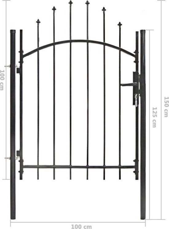 vidaXL Poort met gebogen bovenkant enkel 1x1,5 m staal zwart