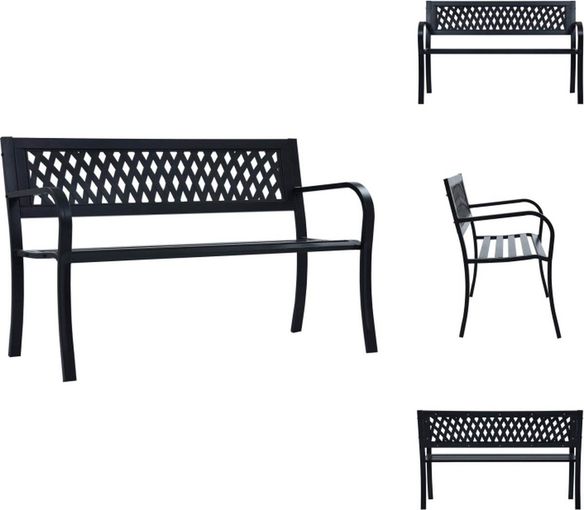 vidaXL Tuinbank - Zwart - 120 x 51 x 76 cm - Staal en kunststof - Tuinbank